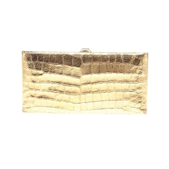 Lodis Croc Gold Framed  Metallic Textured Leather Clutch Organizer 7.5”x4” - Picture 1 of 11